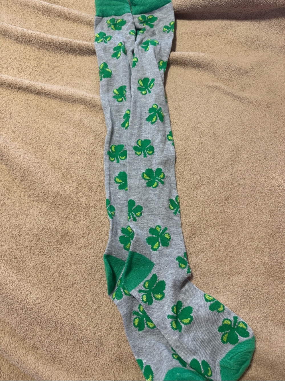 Gray Crew Socks with Green Shamrock Pattern